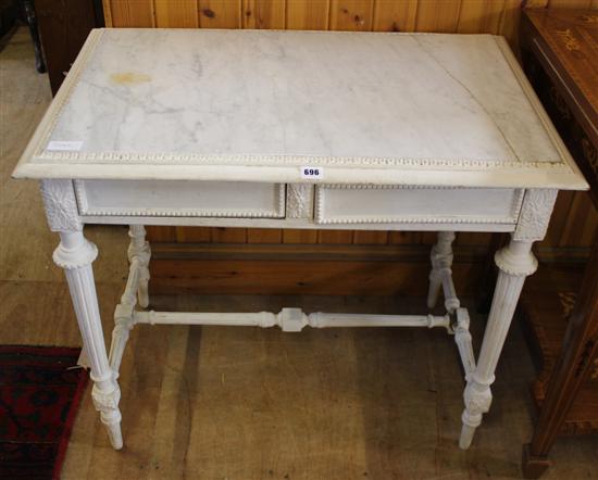 Painted 2 drawer table with marble top a/f